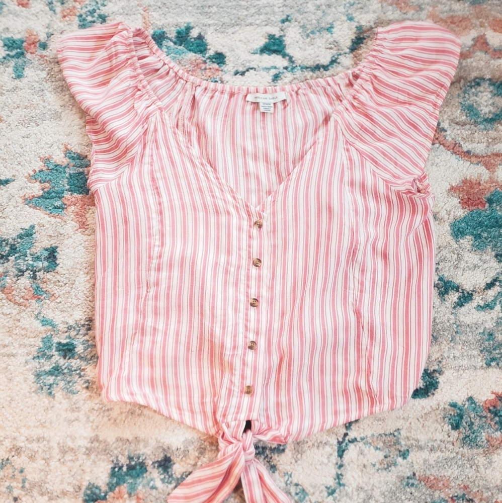Tie Front Button Up Blouse